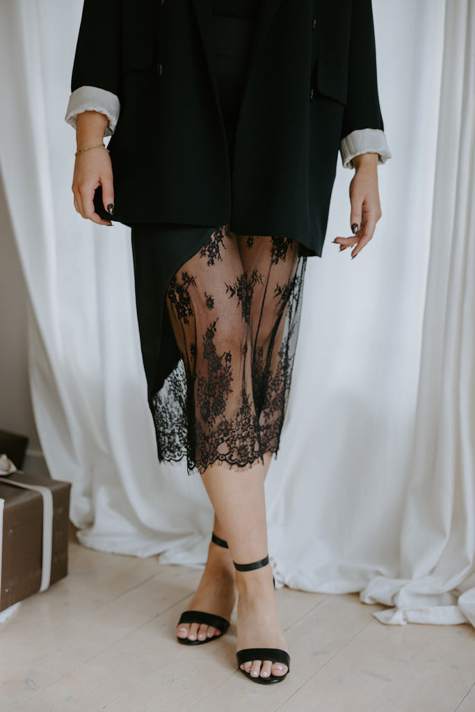Asymmetrical Lace Skirt - Black