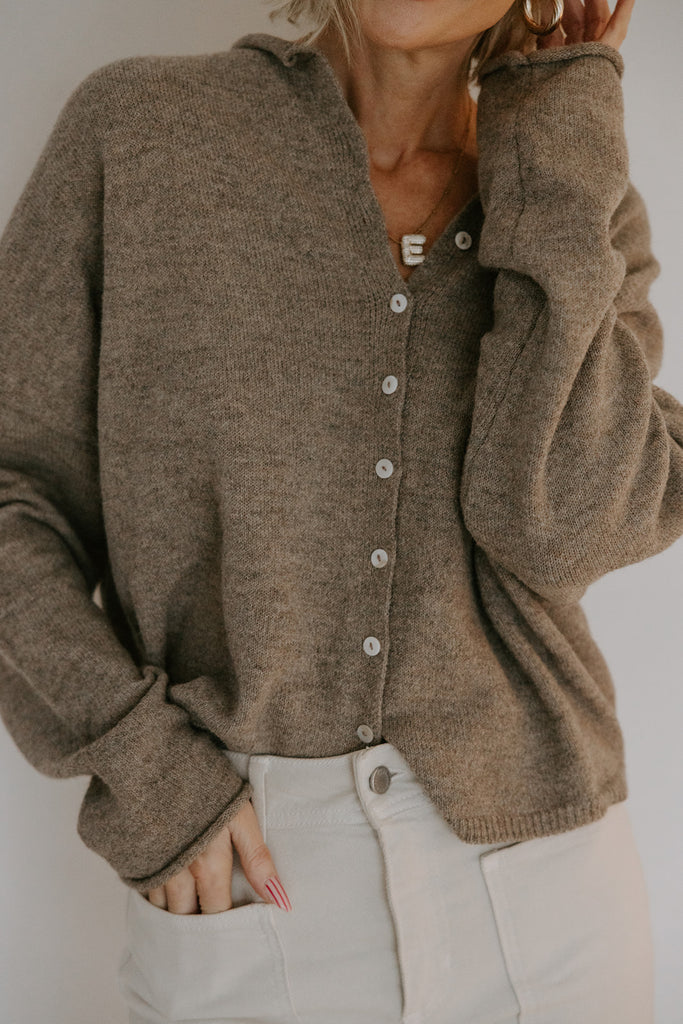 Lightweight Button Up Cardigan - Heather Mocha