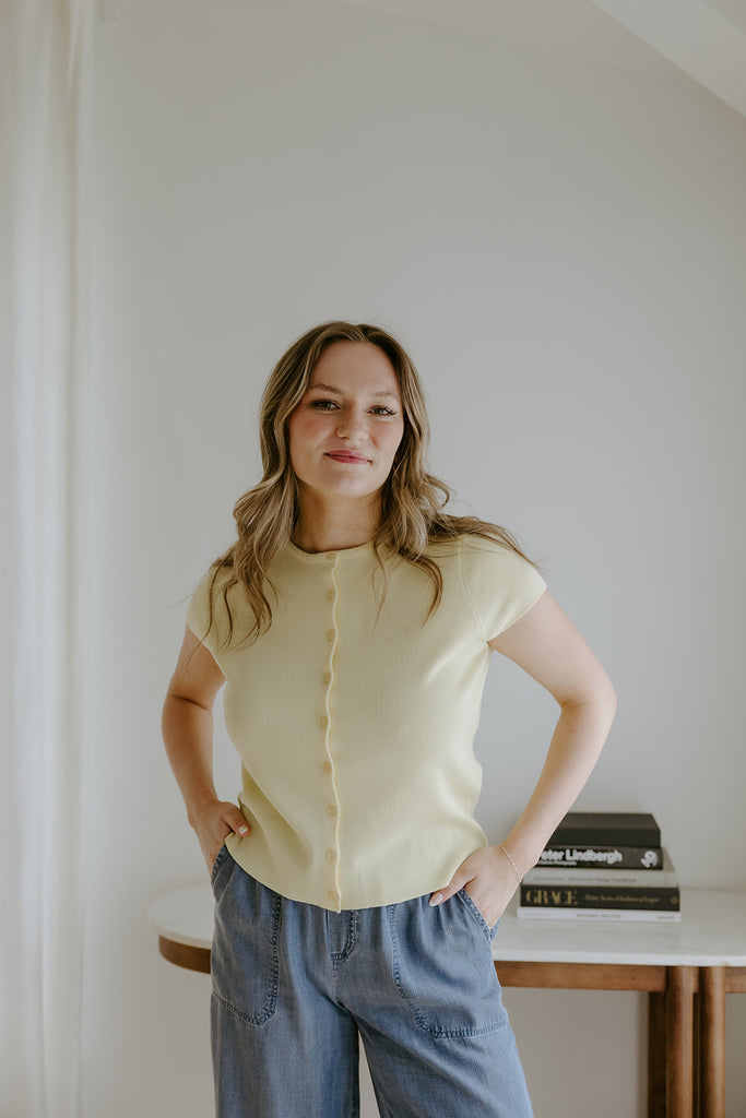Short Sleeve Classic Cardi - Yellow