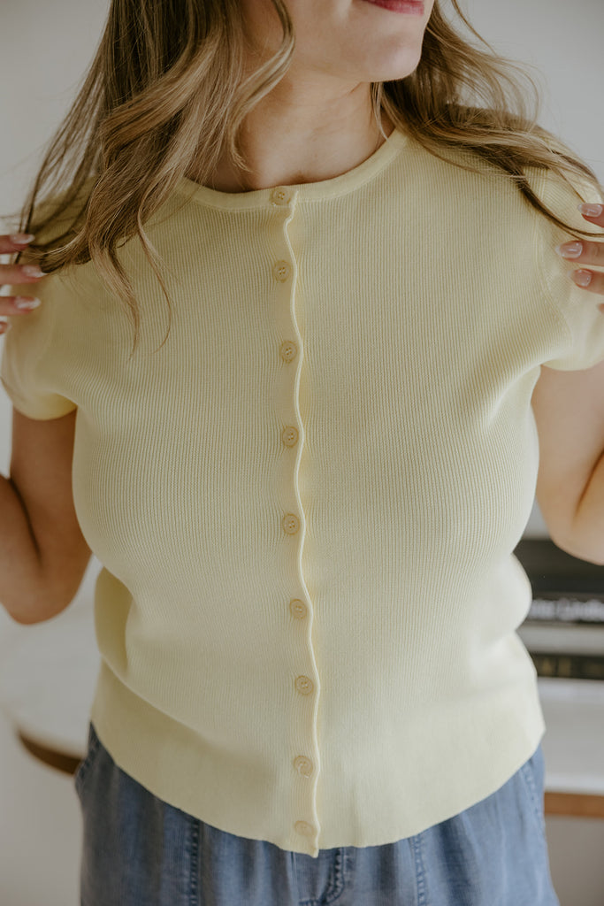 Short Sleeve Classic Cardi - Yellow