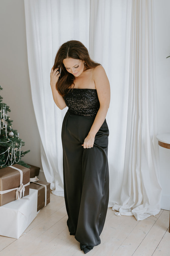 Sequin Tube Top And Pant Set - Black