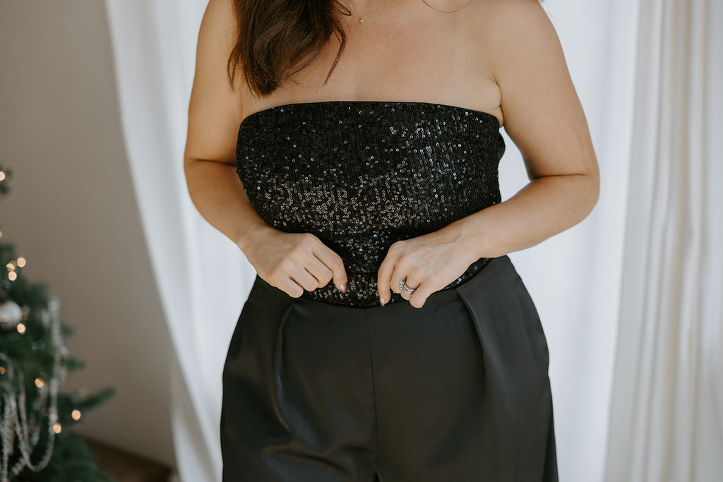 Sequin Tube Top And Pant Set - Black