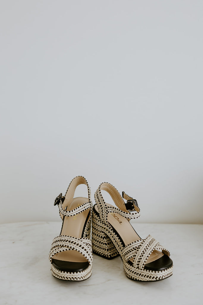 Woven Block Heel Sandal - Black