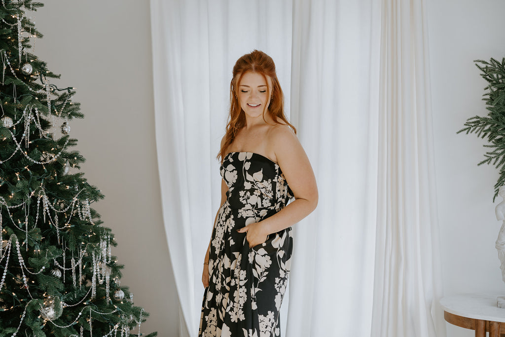 Floral Tube Tie Jumpsuit - Black