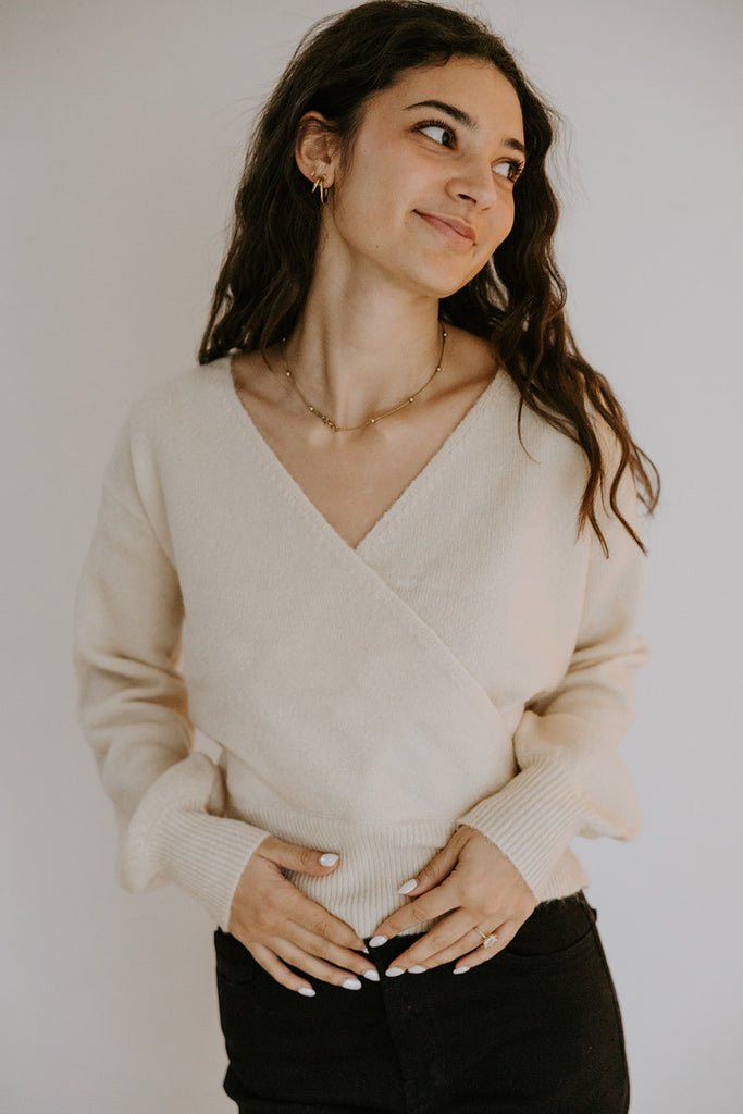 Faux Wrap Sweater - Alpaca