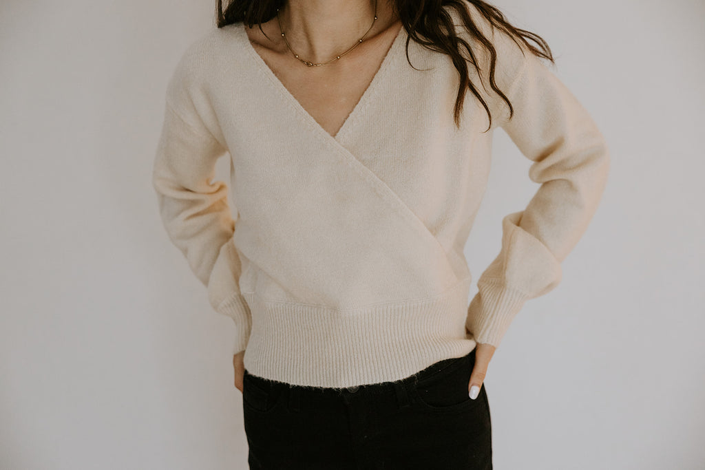 Faux Wrap Sweater - Alpaca