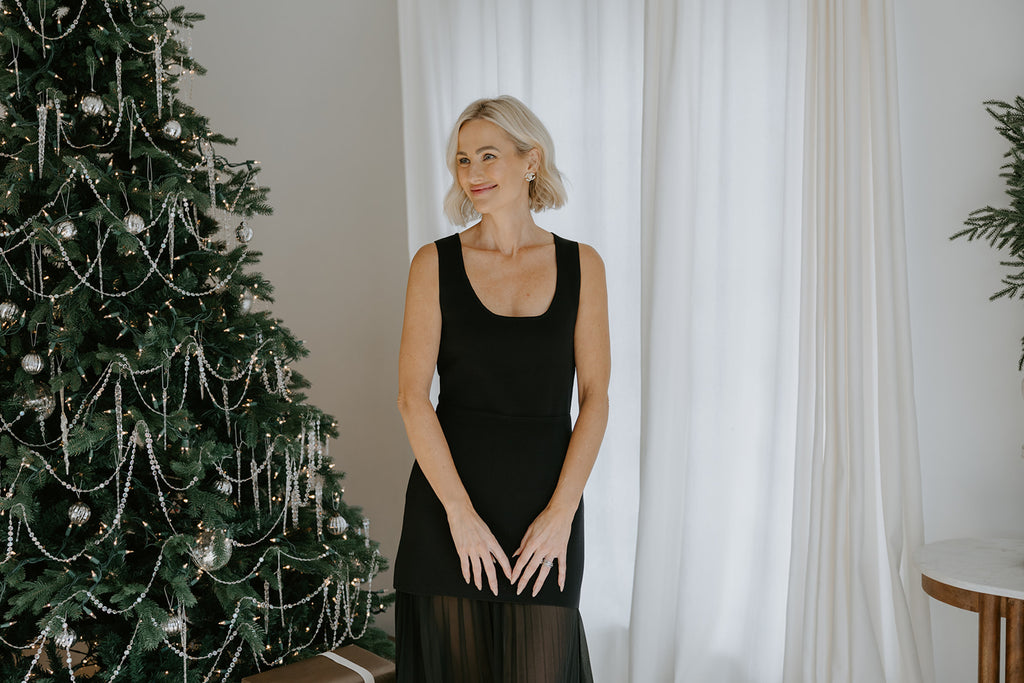 Knit Dress with Pleated Details - Black