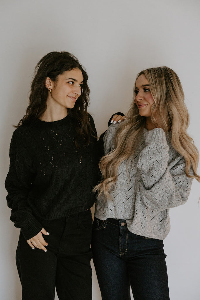 Soft Crochet Knit Sweater - Grey