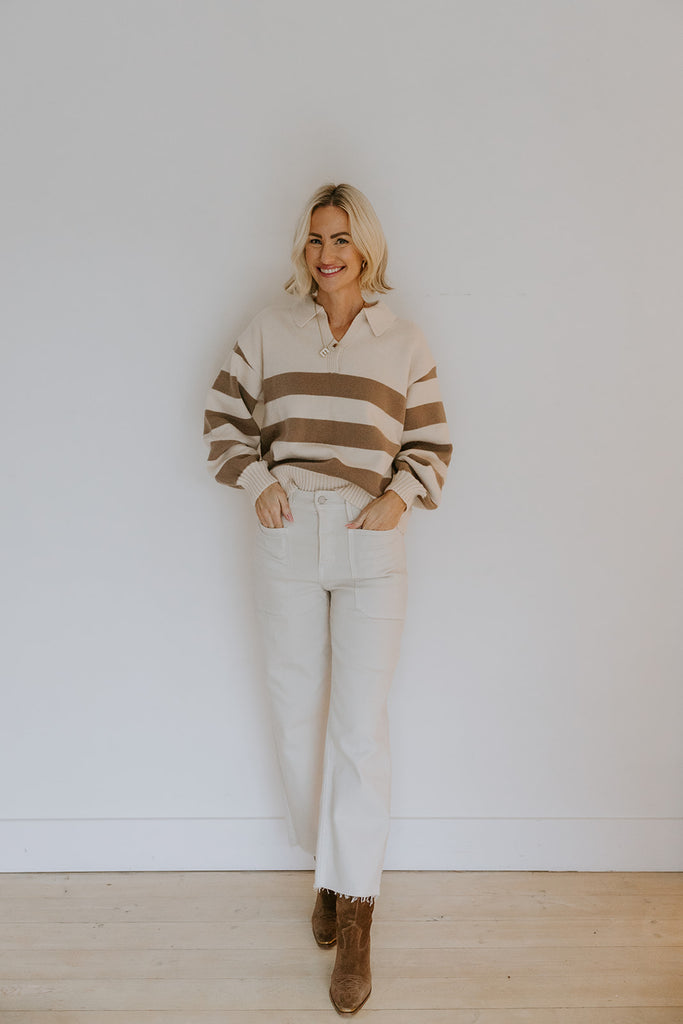 Collared Sweater with Button - Camel