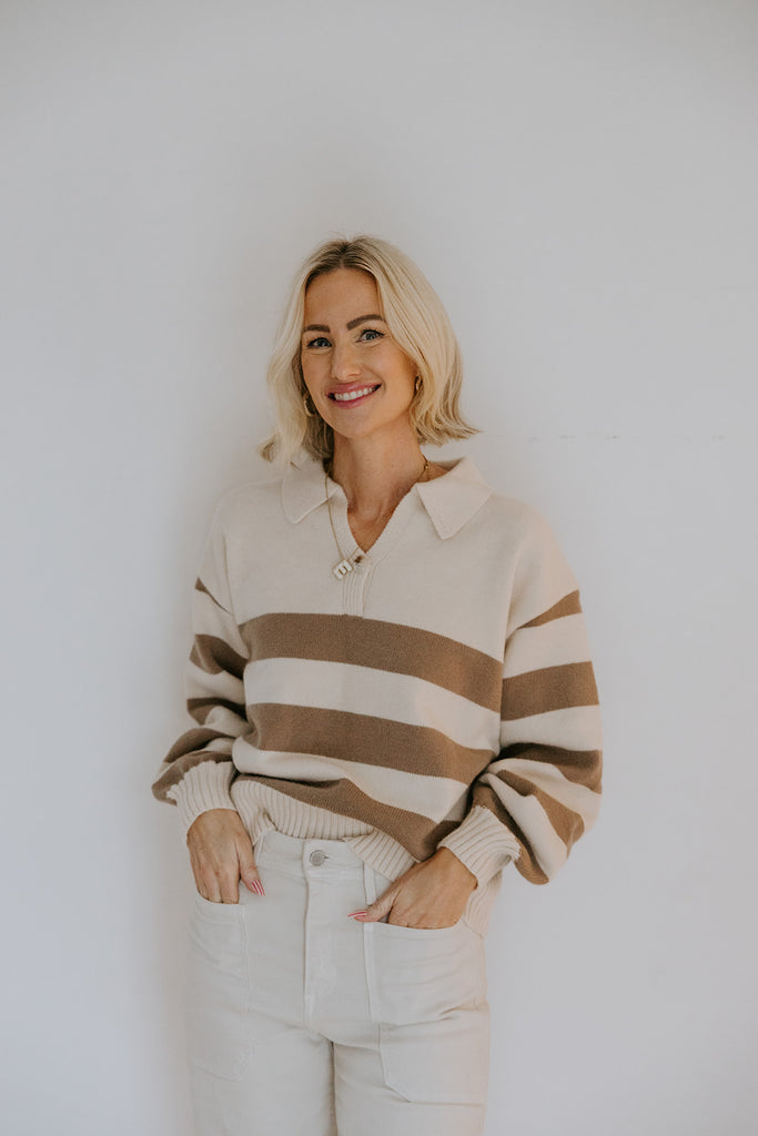 Collared Sweater with Button - Camel