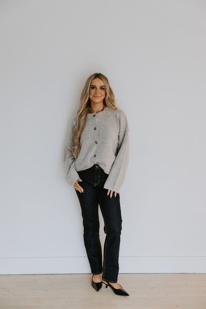 Button Up Cardigan with Exposed Seam - Grey
