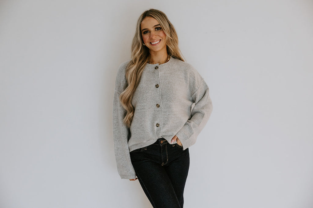 Button Up Cardigan with Exposed Seam - Grey
