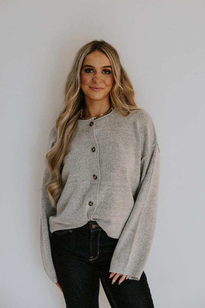 Button Up Cardigan with Exposed Seam - Grey