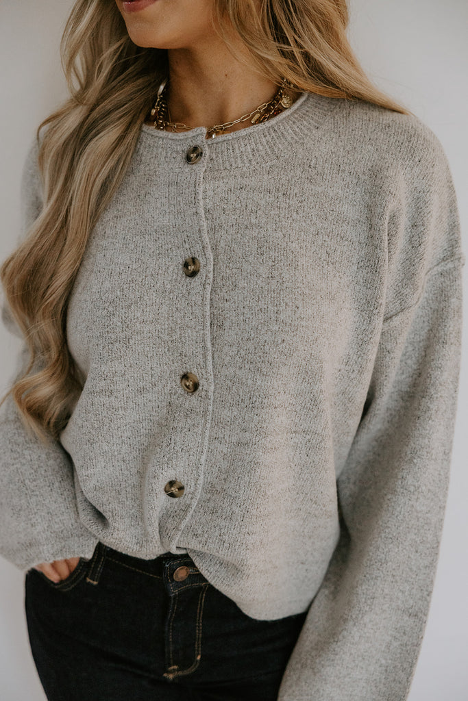 Button Up Cardigan with Exposed Seam - Grey