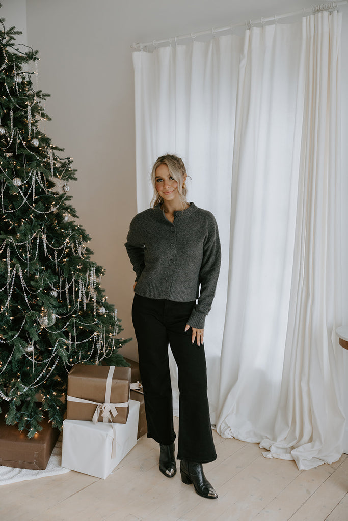 Classic Cardigan with Side Slit - Grey