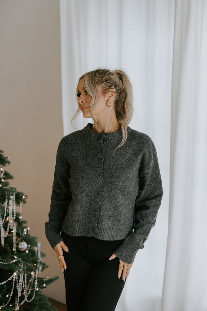 Classic Cardigan with Side Slit - Grey