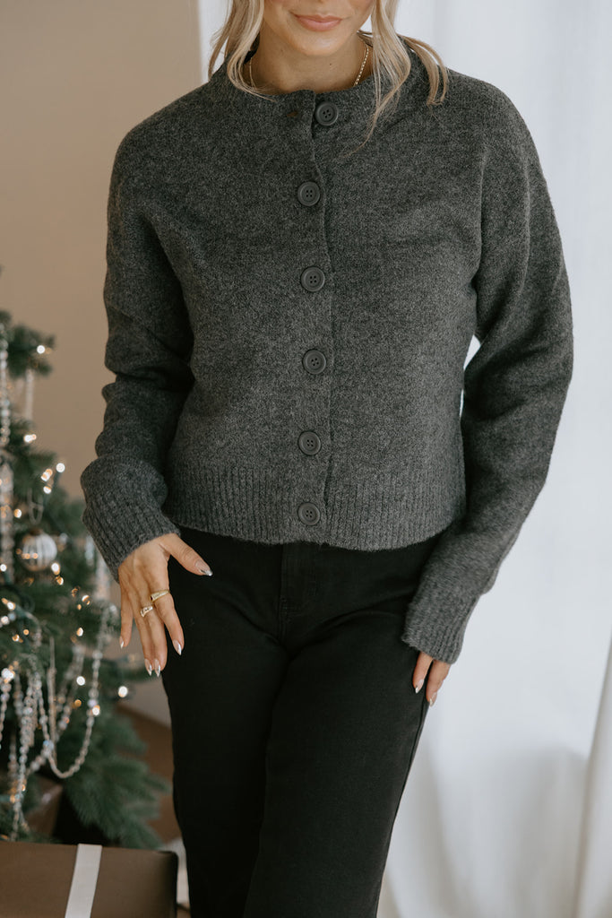 Classic Cardigan with Side Slit - Grey