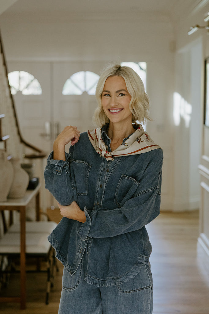 Horse Print Silk Scarf - Taupe