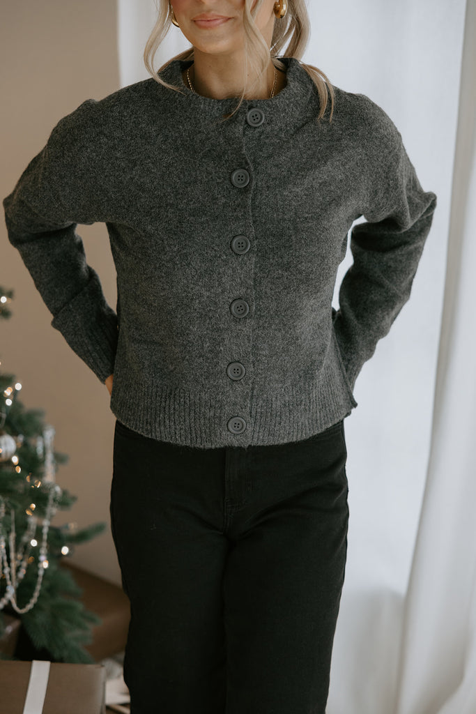 Classic Cardigan with Side Slit - Grey