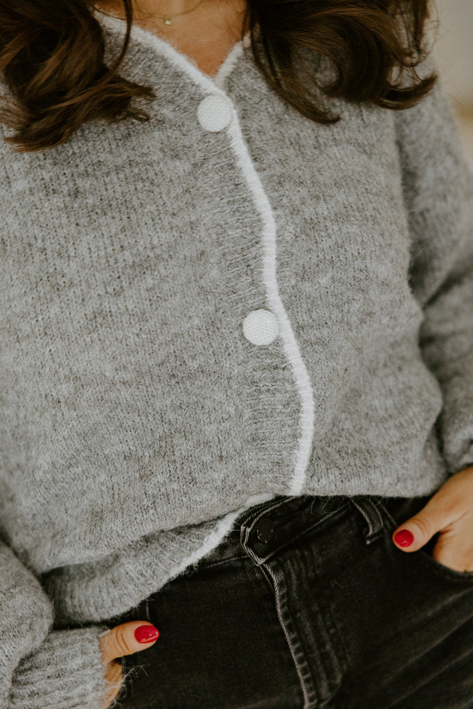 Scalloped Sweater With White Trim - Grey