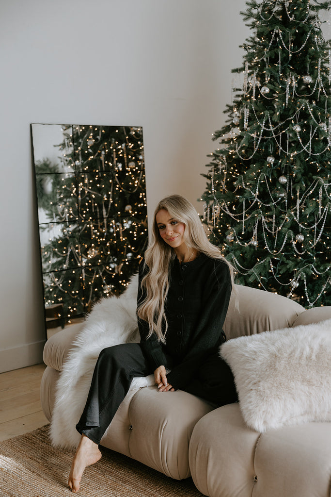 Classic Cardigan with Side Slit - Black