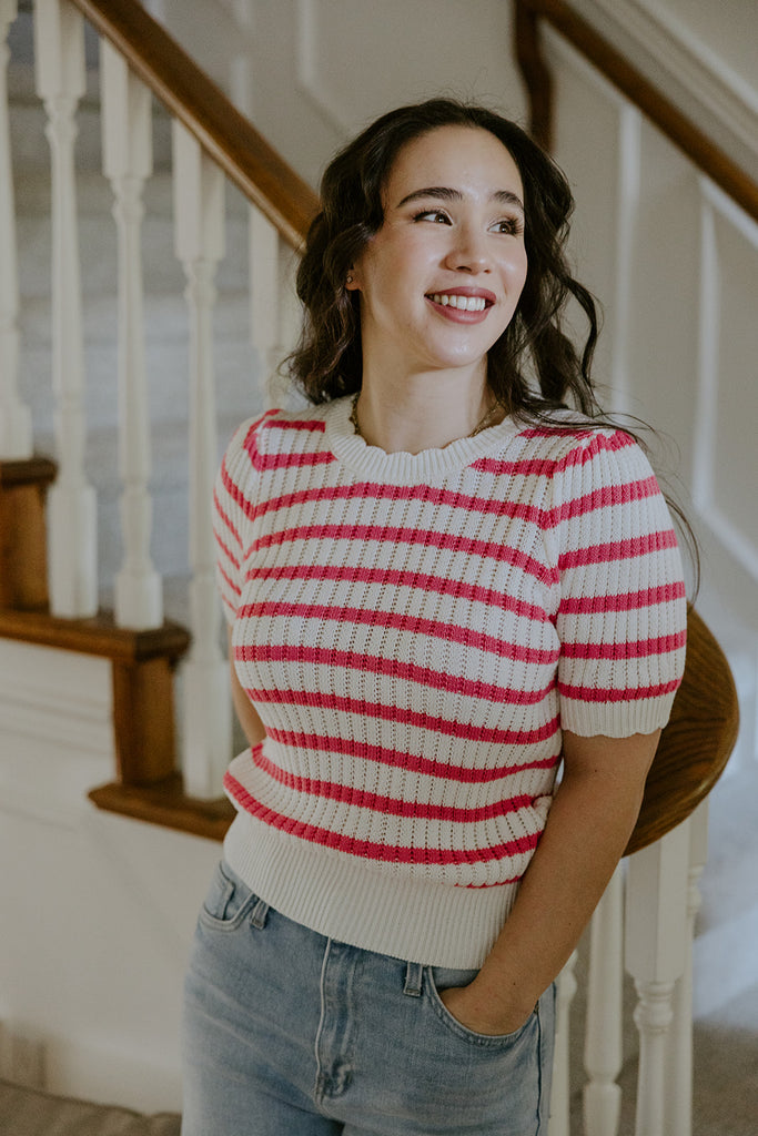 Scalloped Striped Shirt - Pink
