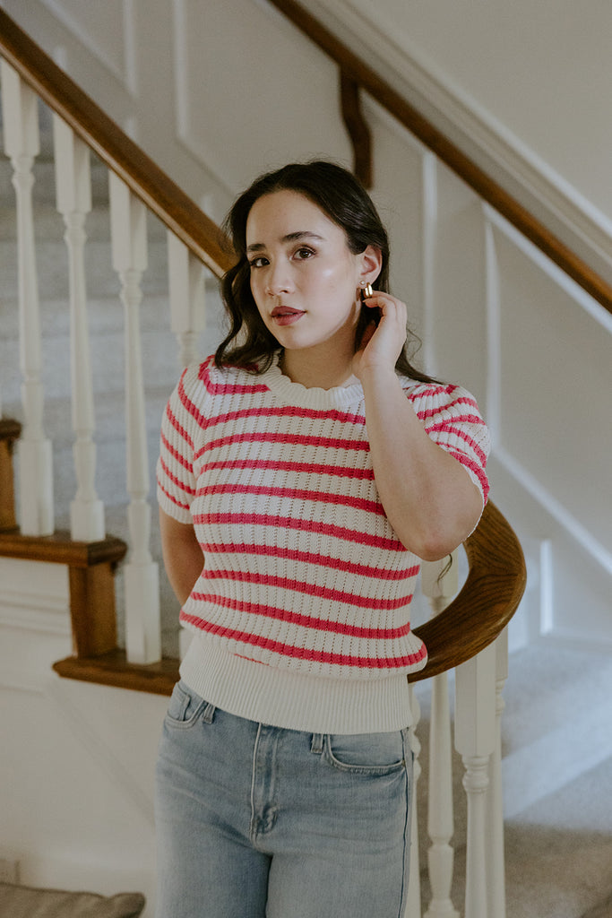 Scalloped Striped Shirt - Pink