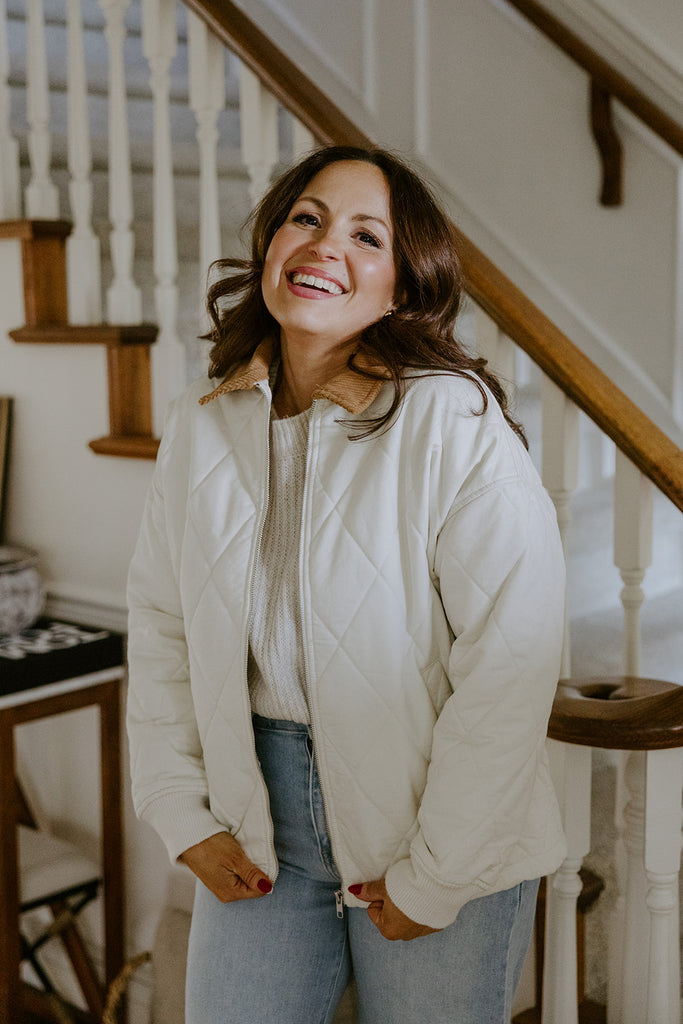 Quilted Jacket With Collar Detail - Ivory