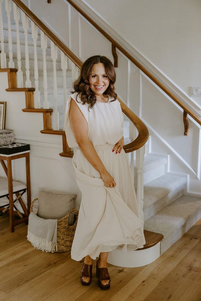 Bubble Top & Flowy Midi Skirt Set - Natural