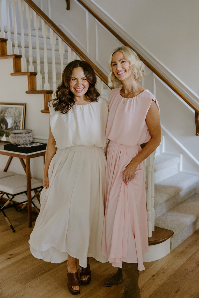 Bubble Top & Flowy Midi Skirt Set - Pink