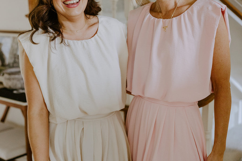 Bubble Top & Flowy Midi Skirt Set - Pink