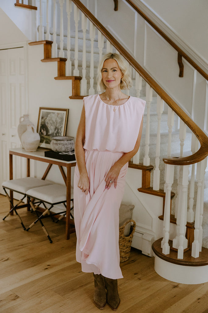 Bubble Top & Flowy Midi Skirt Set - Pink