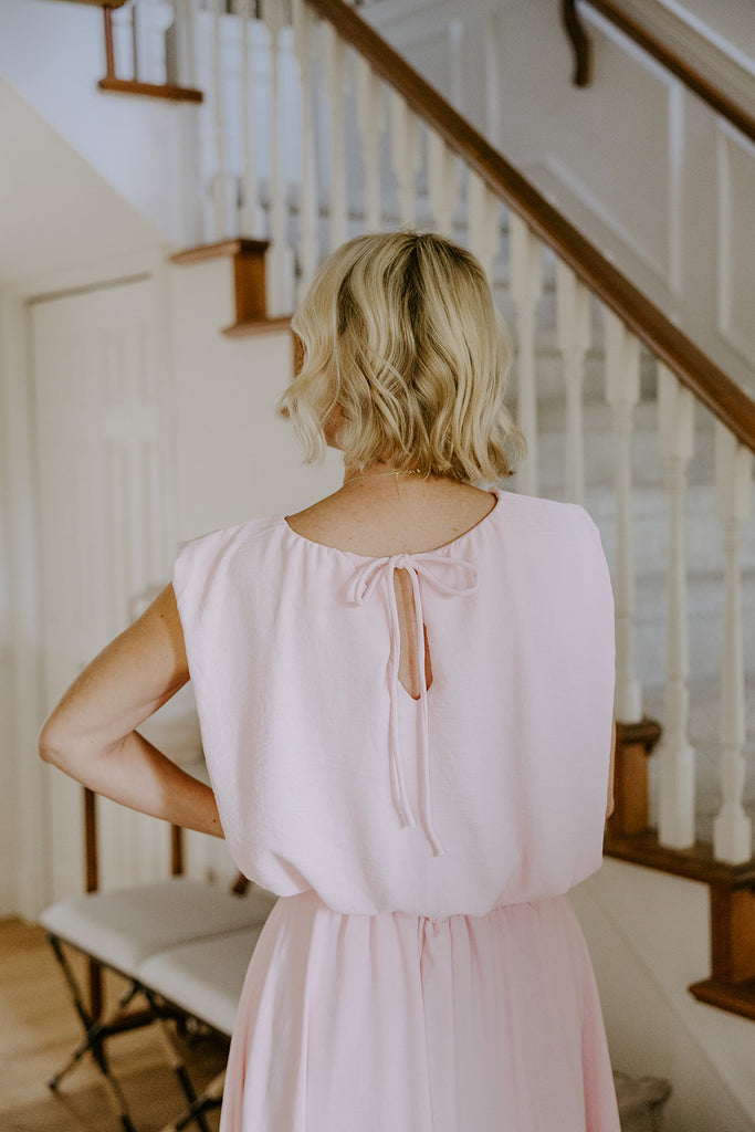 Bubble Top & Flowy Midi Skirt Set - Pink