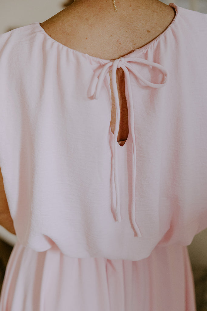 Bubble Top & Flowy Midi Skirt Set - Pink