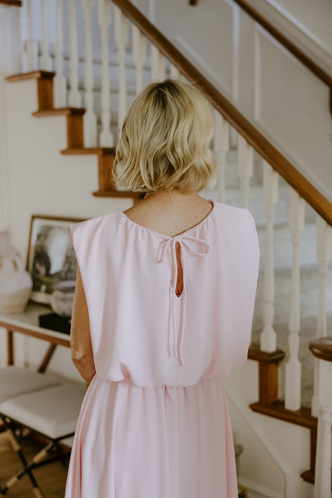 Bubble Top & Flowy Midi Skirt Set - Pink