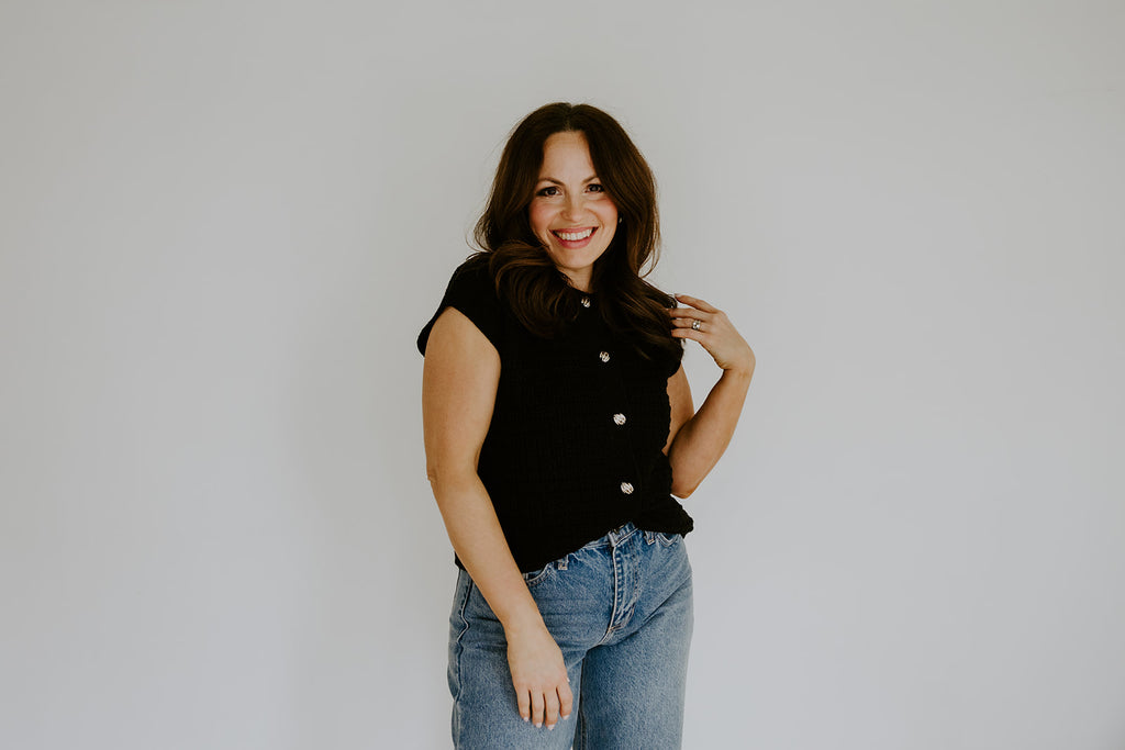 Knit Vest With Cap Sleeve - Black