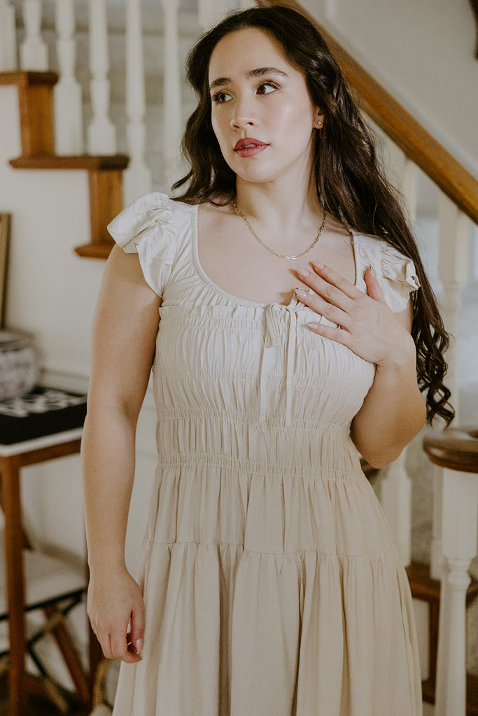 Flutter Sleeve Midi Dress - Oat