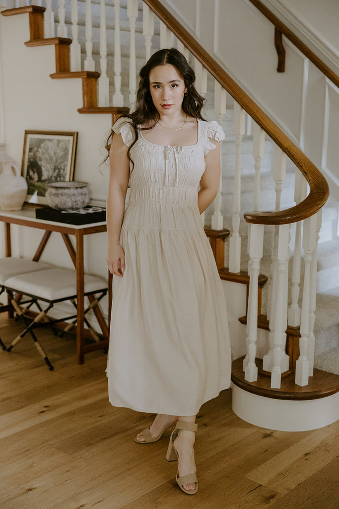 Flutter Sleeve Midi Dress - Oat