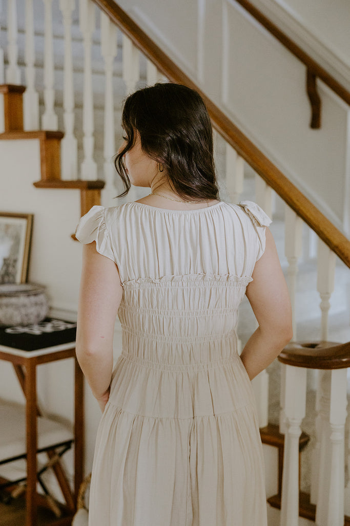 Flutter Sleeve Midi Dress - Oat