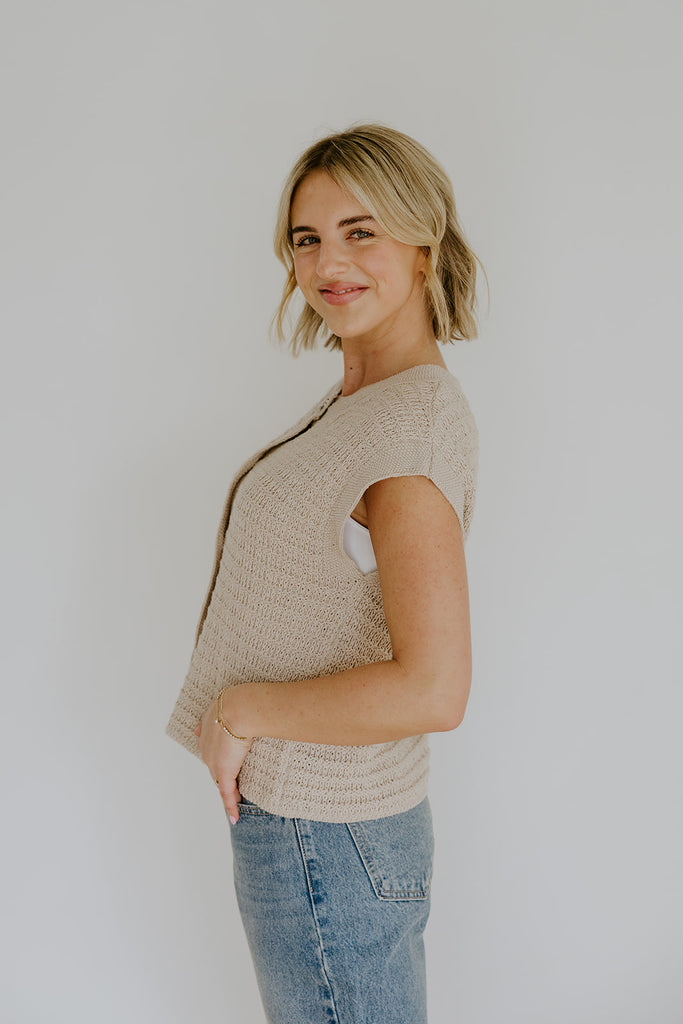 Knit Vest With Cap Sleeve - Taupe