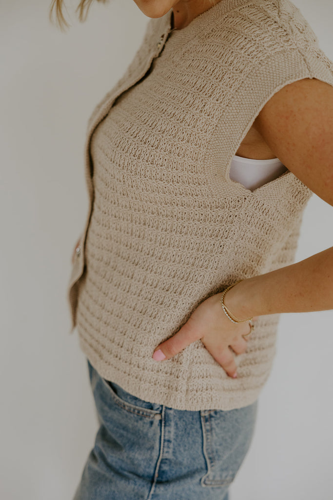 Knit Vest With Cap Sleeve - Taupe