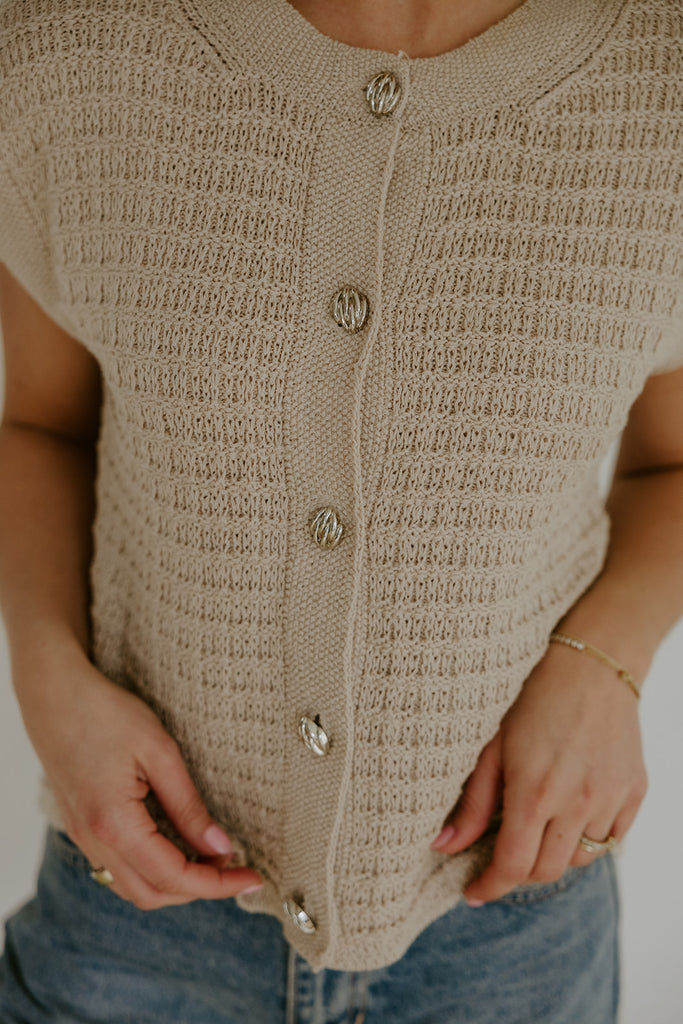 Knit Vest With Cap Sleeve - Taupe
