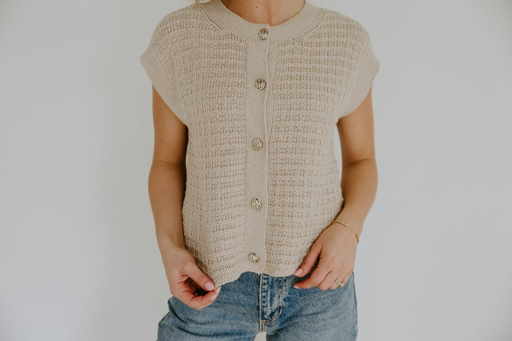 Knit Vest With Cap Sleeve - Taupe