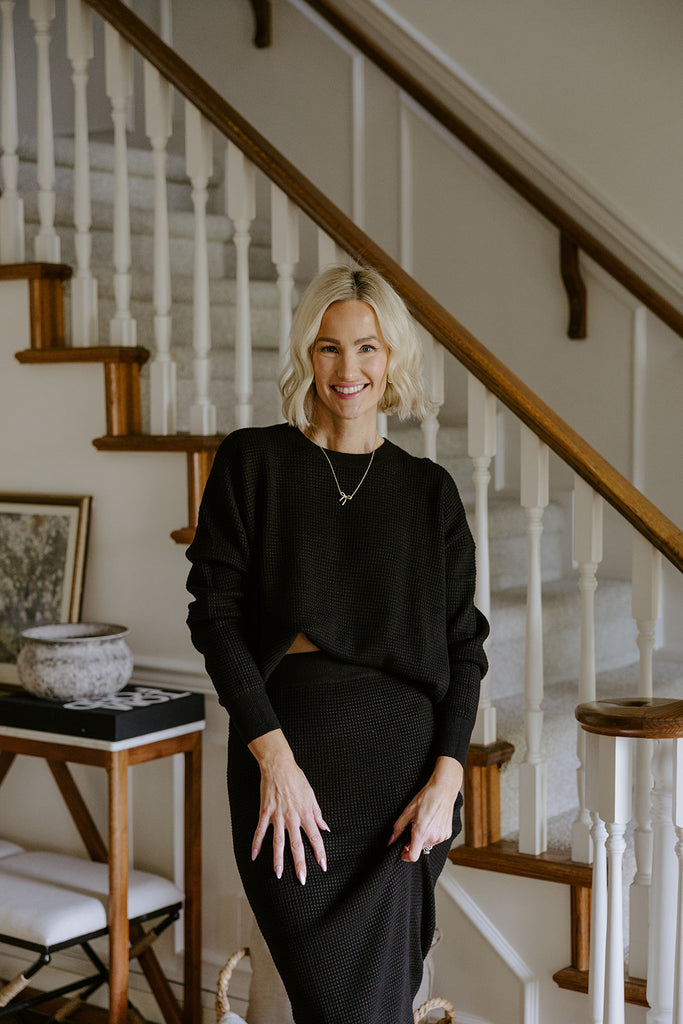 Waffle Sweater & Skirt Set - Black
