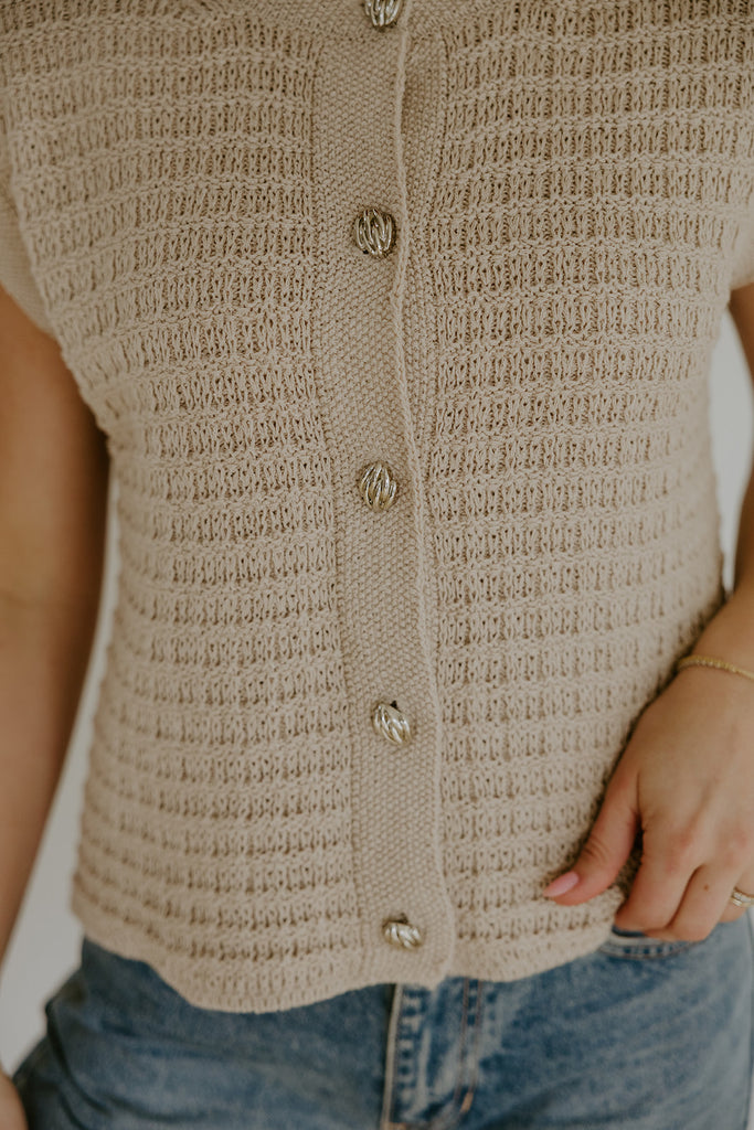 Knit Vest With Cap Sleeve - Taupe