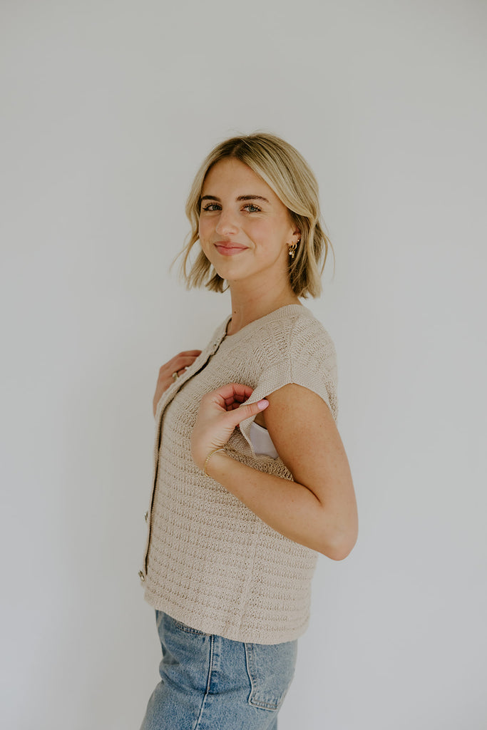 Knit Vest With Cap Sleeve - Taupe