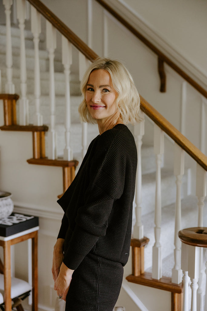 Waffle Sweater & Skirt Set - Black