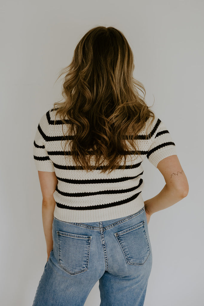 Striped Knit Short Sleeve Cardi - Natural