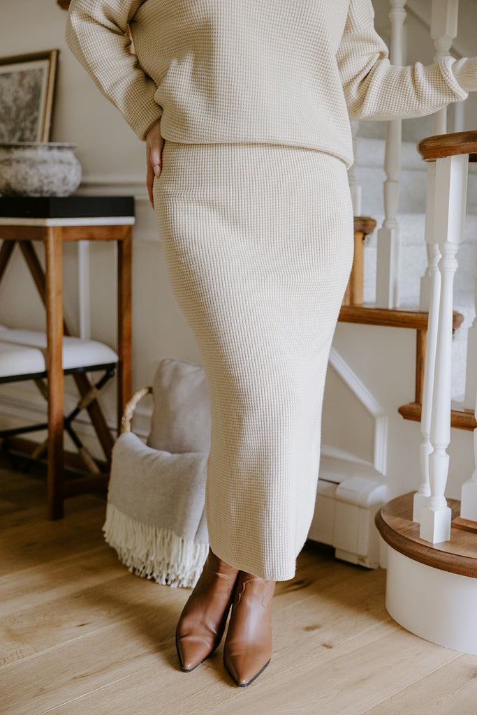 Waffle Sweater & Skirt Set - Oat