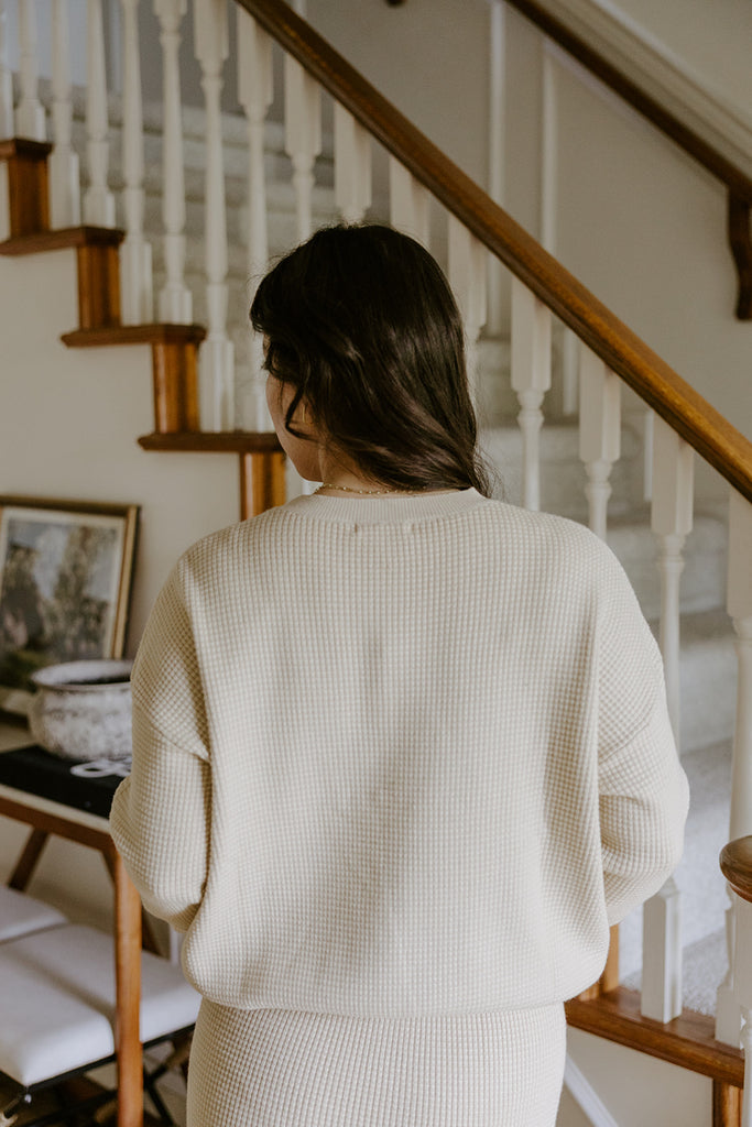Waffle Sweater & Skirt Set - Oat